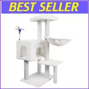Beige Cat Tree with Interactive Scratching Posts and Hammock – Indoor Play Zone