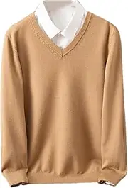 [Kiioouu] Men Mink Cashmere Sweater V-Neck Pullovers Shirt Popular Clothes Long Sleeve Woolen Jumpers