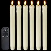 [3RuiLight] Real Wax Flameless Taper Candles with Remote Timer 9.6” Tall Long Flicking Battery Operated Electric LED Candlesticks Window Candles for Wedding Halloween Christmas Decorations 6 Pack Ivory