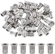 Glarks 50Pcs 304 Stainless Steel M6 Flat Head Threaded Rivetnut Insert Nutsert Rivet Nut Set (M6)
