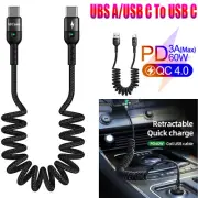 AICase 60W USB C Cable Braided Coiled TypeC Fast Charger Cord For iPhone/Samsung