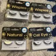 NEW! 4 Pair Ardell Cat Eye Wispies False Eyelashes 110 113 405 Wine Blue Natural