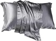 Pack of 2 Silk Pillowcases Luxury and Hypoallergenic High Comfort for Skin and Hair 50 x 80 cm Exceptional Softness Silk Pillowcases with Envelope Closure (Grey)