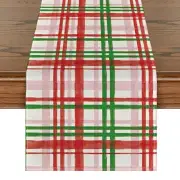 Red Green Buffalo Plaid Table Runner, Seasonal Fall Christmas Kitchen Dining