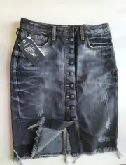 PRPS WOMEN DENIM SKIRT Prps TAUNUS LONG TAPERED BUTTON UP BLACK Size 26(XS)
