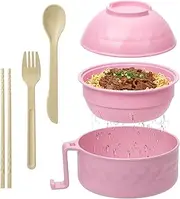 Ramen Cooker,32oz Ramen Bowl Set,Microwave Ramen Bowl, Microwave Bowl with Lid, Portable Noodle Bowls,for Home Office Dorm Room College Gift (Pink)