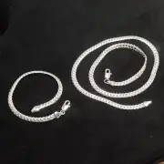 925 Sterling Silver Necklace Bracelet Set Cuban Snake Chain Birthday Christmas!!