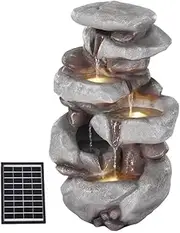 Gardeon Solar Fountain Water Feature 4-Tier Cascading Pot Outdoor Indoor Brown