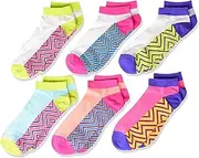 [Fruit of the Loom] Girls' Big Everyday Active Low Cut Socks with Arch Support 6 Pair, White Purple, Peach/Pink, Blue/Green, Shoe Size: