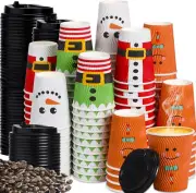 100 Sets Christmas Disposable Coffee Cups 12 Oz Insulated Ripple Wall Paper C...