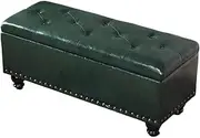 Leather Storage Bench Cube for Living Room Bedroom End of Bed Entryway Bench Foot Stool Rest Shoe Storage Chest with Seating, Waterproof, Dark Green (Color : Dark Green, Size : 120 (Dark Green 40X40X