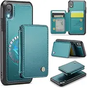 ELEPIK for iPhone XR Case, Removable Magnetic Wallet Case with Card Holder, Kickstand, [Compatible with MagSafe] [RFID Blocking] Durable PU Leather Phone Case with Wireless Charging, Green
