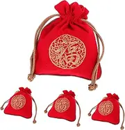 ROMISBABA 4pcs Embroidery Accessories Storage Bag Jewelry Bags Chinese Style Decoration Ancient Style Accessories Tie-up Jewelry Bags Retro Decoration Chinese Lucky Bag Red Linen
