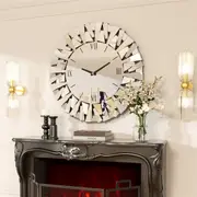 P&P 80cm Charming Large Wall Clock Silver Mirrored Clock Quiet for Living Room Decor