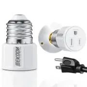2 Packs E26/ E27 3 Prong Light Bulb Socket Adapter, Polarized Light Socket Ou...