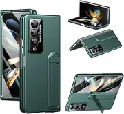 LHNUNP for Samsung Galaxy Z Fold 4 Case with Screen Protector, All-Inclusive Metal Lens Protection Kickstand Shockproof Smooth PC Back Case, Green