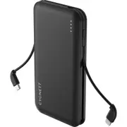 Cygnett 10000 mAh ChargeUp Pocket Power Bank With Integrated Charging Cables - Black