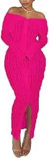 [Aro Lora] Womens Sexy Off Shoulder See Through Pleated Button Down Slit Bodycon Maxi Dress
