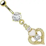 [Body Accentz] Belly Button Ring Navel Gold Plated Heart CZ Solitaire, Non-Precious Metal, No Gemstone