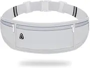Slim Running Belt Fanny Packs for Women & Men, 3 Pockets Adjustable Reflective Waist Pack Runners Bag Money Belt Phone Holder for Running Sports Hiking Traveling (White Grey)