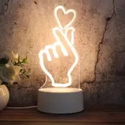 White Base Creative 3D Tricolor LED Decorative Night Light, Button Plug Version, Shape:Heart(White-Warm-Warm White)