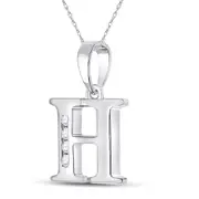 14k White Gold Round Diamond H Initial Letter Pendant 1/20 Cttw