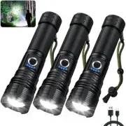 3 Pack Flashlights High Lumens Rechargeable, Super Bright Flashlight with 5 M...