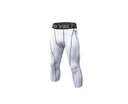 Men'S Compression Capri Shorts Baselayer Cool Dry Sports Tights - White