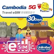 Happy 5G eSim Cambodia 30Days Unlimited Data Travel eSim | 15GB of 5G High-Speed Data Then 256kbps | Support iPhone & Android Devices | Easy Activation | No Need Registration