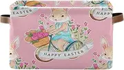 Cheerful Bunny Riding Bicycles Pink Closet Organizer Box, Foldable Decorative Storage Containers with Handles for Home/office