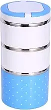 Insulation Thermal Lunch Box Stainless Steel Food Storage Container Portable Box with Handle Cute Dot Pattern 1/2/3 Layers (1200ML, Blue)