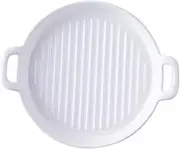 Zerodeko Ceramic Food Plate with Handle Kitchen Serving Dish for Storage and Serving Rice Salad and Snacks Elegant Striped Design for Home and Parties