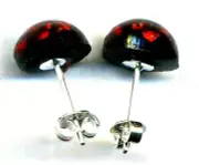 OPAL STUD EARRINGS, very good fire red flashing color play, 9 mm round cabochon