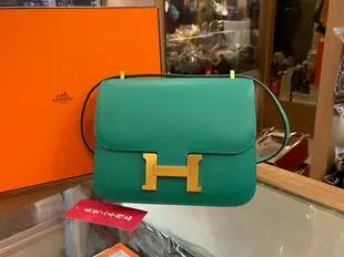 ☆最愛二手精品☆ HERMES MINI CONSTANCE 18cm U1 愛馬仕維羅納綠色金釦肩背包斜背包迷你康康 18 D刻 XG7661