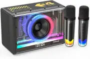 Karaoke Machine BT Speaker 2 Wireless Mic TWS Dynamic RGB LED Light USB Sup