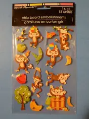 SPECIAL MOMENTS Chip board Embellishments ~ Monkey, Banana, Ape ~ Scrap Book Art