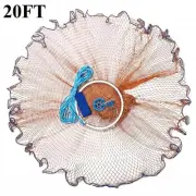 20FT(6M) Fishing Cast Net Mesh Bait Easy Throw Hand Cast Trap Line+Sinker Ring