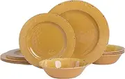 Gibson Studio 12 Piece Mauna Melamine Dinnerware, Golden Yellow