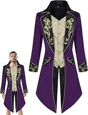[Generic] Men's Steampunk Vintage Tailcoat Jacket | Gothic Medieval Frock Coat | Embroidery Vintage Gothic Steampunk Tuxedo | Christmas Decoration
