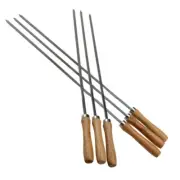 Kebab BBQ Stainless Steel Skewers with Wooden Handles Flat Reusable Metal8150