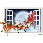 Driving Santa Claus Elk 3D Window Wall Christmas Decoration Living Room Background Sticker Decal XH7229 50x70cm