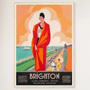 Galrie Brighton Vintage Travel Poster by Roger Broders Charming English Seaside Art, Wood Frame, A2 42 x 60cm (16 x 24inch)