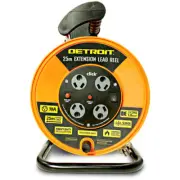 Detroit LEAD EXTENSION REEL WITH 4 OUTLETS 240V 10A 25m 3-Core 1.0mm² Heavy-Duty