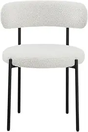 Meridian Furniture 880Cream-C Beacon Collection Modern | Contemporary Boucle Fabric Upholstered Dining Chair with Matte Black Metal Frame, 22" W x 21" D x 30" H, Cream, Set of 2