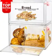 2PCS Bread Bin Stackable Double Layer Storage Container Clear Bread Box Kitchen