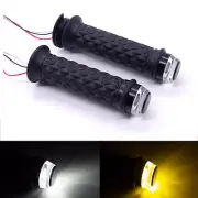 7/8" 22mm Black Motorcycle Handlebar Hand Grip With LED Plug Strobe Side Light