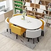Oval Office Dining Conference Table and 6 Chair, 90 * 150cm Office Reception Conference Table for 6, Versatile Coffee Dining Table(3)