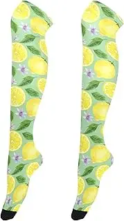 [Caihoyu] Women'S Tall Knee High Socks Casual Fashion Extra Long Thigh High Socks Thigh High Tube Socks for formal Events Watercolor Yellow Lemon Tree Fruits Leaves, Watercolor Yellow Lemon Tree Fruits Leaves