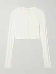 [Adam Lippes] Adam Lippes - Glynis Cropped Ribbed Silk Cardigan - Ivory - x large x large Ivory
