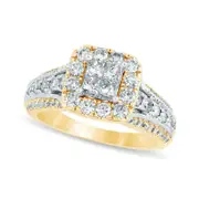 1.33 CT. T.W. Quad Princess-Cut Natural Diamond Frame Antique Vintage-Style Engagement Ring in Solid 14K Gold